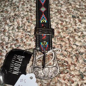 Western Belt Silver Buckle and Colorful Pattern